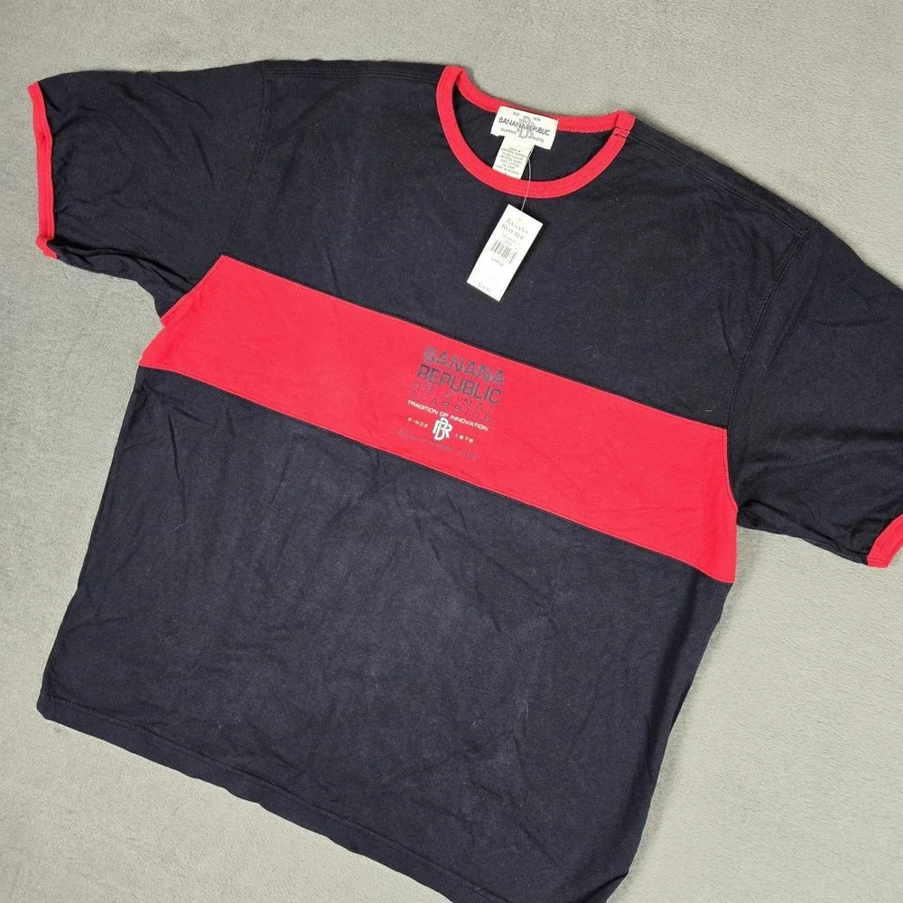 Vintage Banana Republic‎ Shirt Mens Large Blue Red Logo USA Made 80s NWT *READ